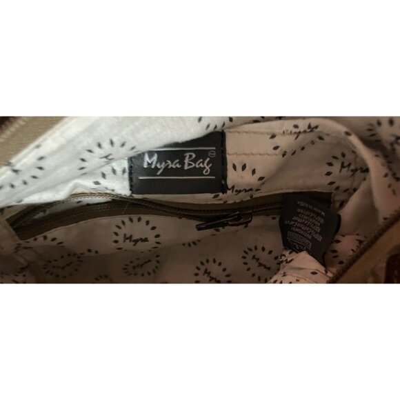 Myra Brown & Beige Boho Crossbody Bag Geometric Pattern Adjustable Strap Leather - Picture 10 of 14